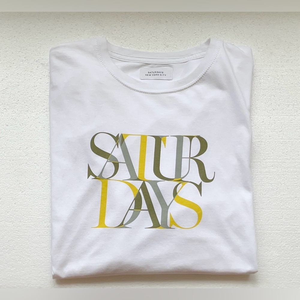 SATURDAYS NYC TYPOGRAPHIC SHORT SLEEVE LOGO GRAPHIC TEE LARGE WHITE
